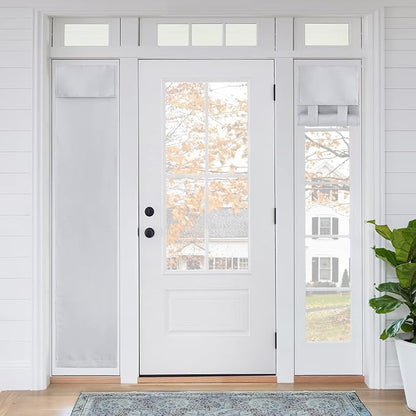 RYB HOME Sidelight Curtains for Front Door, Skinny Narrow Window Curtains | Entry Glass Door Cover, Renter Friendly Blackout Curtains, Adhesive No Drill, Wide 12 inch x Long 69 inch, Greyish White by RYBHOME