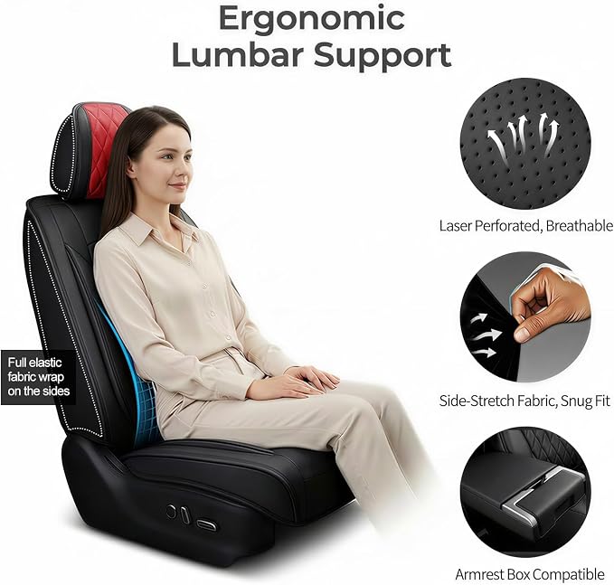 Fit for Tacoma Seat Covers Compatible with Toyota Tacoma 3rd gen 2016-2023 - Waterproof Breathable Leather Automotive Seat Cushions Protector,Airbag Compatible,Full Set 5 Seats(Red) - Image 7