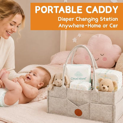 Diaper Bag Organizer Compatible with Cloud Island, Felt Diaper Caddy with Handle, Portable Storage Basket for Changing Table & Car, Khaki - Image 6