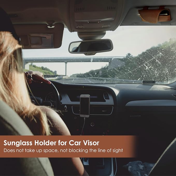 Magnetic Sunglass Holder for Car Visor, Leather Car Glasses Holder | Brown Visor Accessories Eyeglasses Holder Glasses Storage Case - Image 5