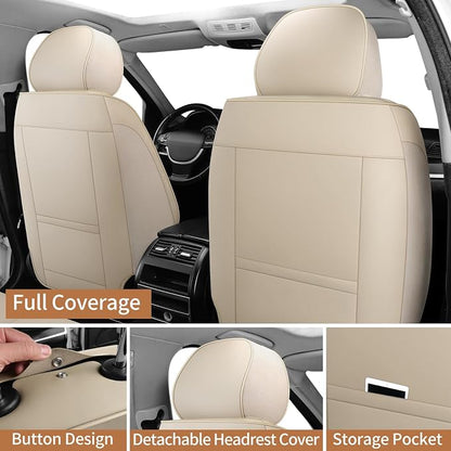 Leather Front Car Seat Covers Automotive Seat Protectors | Breathable，Waterproof，Durable，Full Surround & Lumbar Support Design，Non-Slip，Universal Fit for Most Cars SUV Trucks Van，Beige - Image 6
