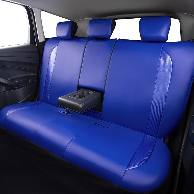 Flying Banner car seat Covers Protects Water Proof Faux Leather Carbon Fiber Fronts Rear Bench Covers (Blue Blue, Full Set - 8PCS) - Image 6