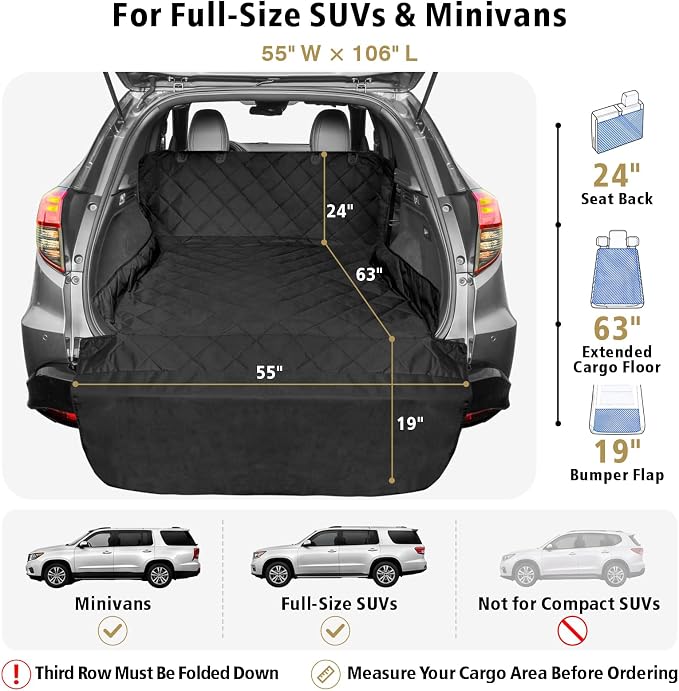 F-color SUV Cargo Liner for Dogs - Heavy Duty Trunk Cover for Full-Size SUV | Pet Cargo Cover with Bumper Flap Protector, Non-Slip Car Trunk Mat, Dog Car Seat Cover Prevents Scratches Pet Hair Mud Dirt - Image 2