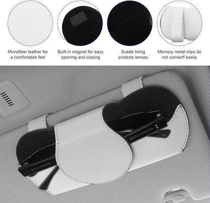 Ohleats Sunglasses Holder for Car Visor, Magnetic Leather Automotive Glasses Case, Vehicle Sun Visor Eyeglasses Holder Protective Storage Box, Universal Interior Car Accessories (White) - Image 5