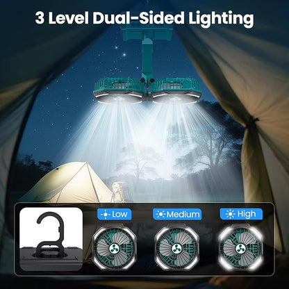 Dual Head Portable Rechargeable Fan 20000mAh Battery Powered Fan Camping Cordless with 360° Air Delivery, LED Lantern & Remote, Auto Oscillation, Battery Operated for Tent Office Travel Picnic Jobsite - Image 4