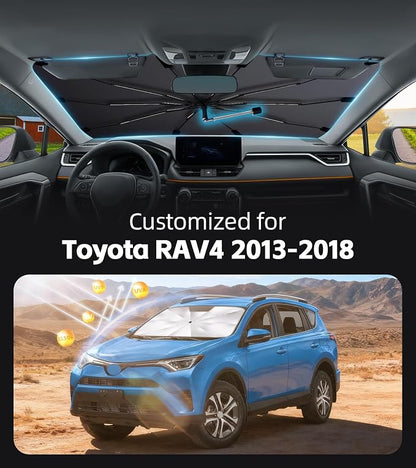 Windshield Sun Shade for Toyota RAV4 2013-2018 with 360° Rotating Shaft | Custom Fit Umbrella Sunshade for UV Blocking, Car Sun Visor Keeps Car Cool, Protects Interior & Easy Storage - Image 2