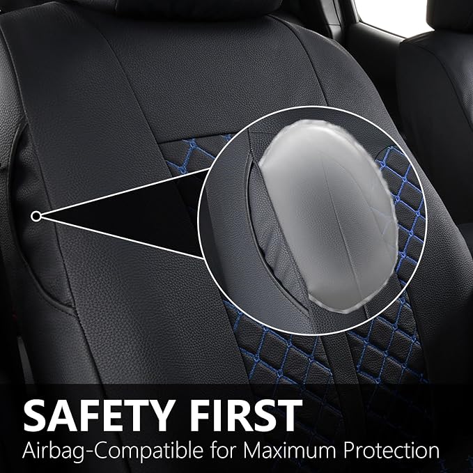 Truckiipa Custom Fit for Toyota Tacoma Seat Covers Front Leather Waterproof Car Seat Covers Fit for 2016-2023 Toyota Tacoma Double Crew Cab, Front Pair, Black&Blue - Image 3