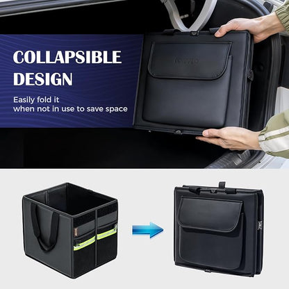 Coverado Trunk Organizer for Car- Nappa Leather Trunk Organizer for SUV with Lid, 30L Multi Collapsible Car Storage Organizer Foldable, Multi Compartments with 2 Straps for SUV/Truck - Image 3