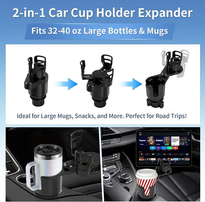 2 in 1 Car Cup Holder Expander, Adjustable Base (2.6-3.9") Dual Cup Holder Extender for Car, Universal Large Drink Holder Adapter Fits 32/40 oz Yeti, Hydro Flask, Mugs & Bottles, 360° Swivel - Image 2