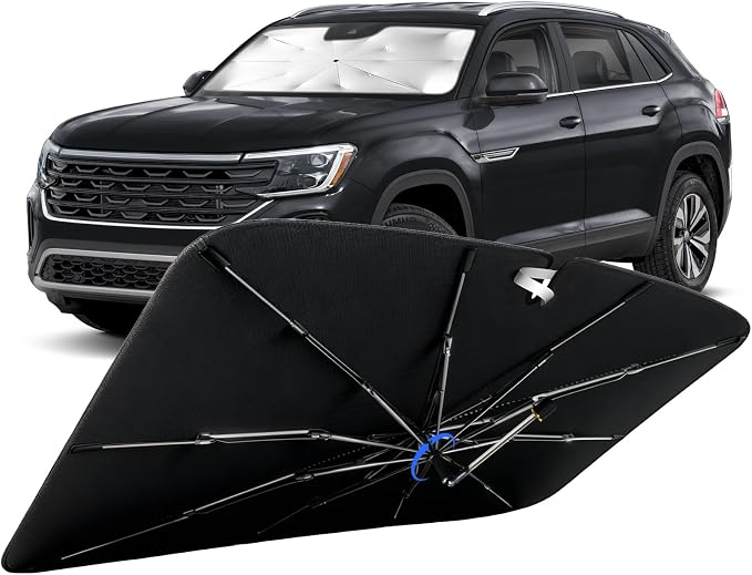 Windshield Sun Shade for Volkswagen Atlas Cross Sport 2020-2026, UPF50+ | Custom Fit Umbrella Sunshade for UV Blocking, Interior Heat Protection, Easy Storage, UPF 50+ Cool Windshield Cover by Lonyaqui