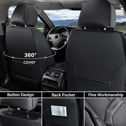Coverado Car Seat Covers Full Set, Premium Nappa Leather Seat Covers for Car, Waterproof Car Seat Protector with Lumbar Support, Automotive Seat Covers Universal Fit for Most Cars SUV Truck(Black) - Image 2