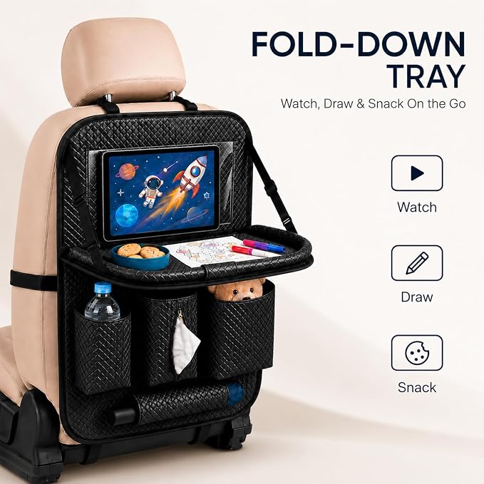 Backseat Car Organizer 1 Pack, Car Back Seat Organizers with Tray,Multifunctional Car Seat Back Organizer with Foldable Tablet Holder (Black, 1 PC) - Image 9