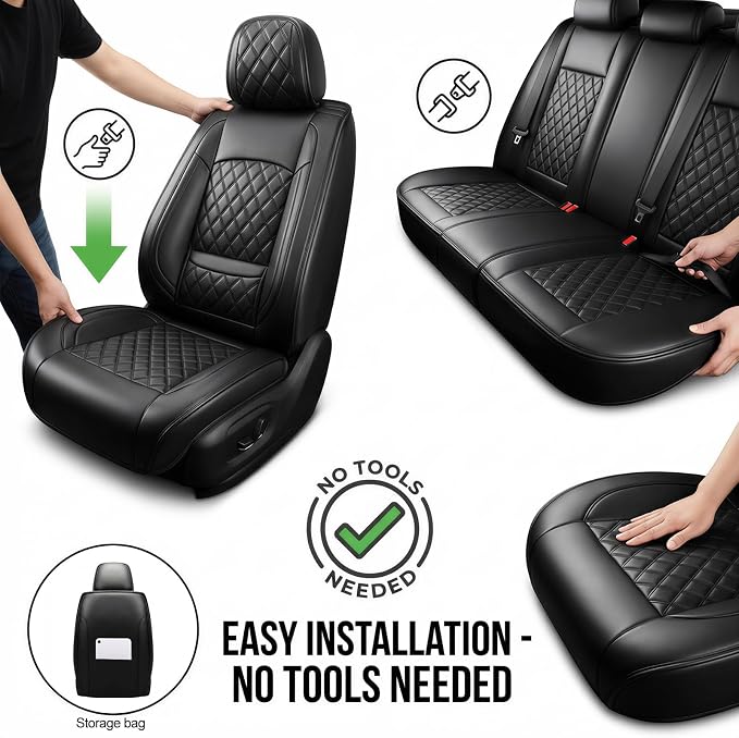 Fit for 4Runner Car Seat Covers Compatible with Toyota 4Runner 2003-2026(Only for 5 Seats Version) - Waterproof Leather Seat Cushions Protector, Airbag Compatible, Full Set 5 Seats (Black) - Image 5
