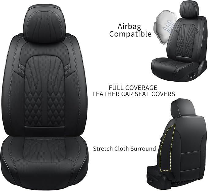 MINGBRON Seat Covers for Cars, Waterproof Seat Covers, Leather Car Seat Covers 2 Pack, Universal Seat Cushion Protector for Most Cars Black - Image 5