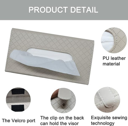 Car Sun Visor Tissue Holder, Car Napkin Holder, Premium PU Leather, Mask Holder for Sun Visor Vehicle, with Tissue Refill, Beige - Image 5