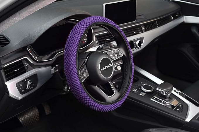 KAFEEK Elastic Stretch Steering Wheel Cover, Universal 15 Inch, Purple | Breathable Ice Silk Microfiber, Non-Slip Grip, Warm in Winter and Cool in Summer, Odorless - Image 7