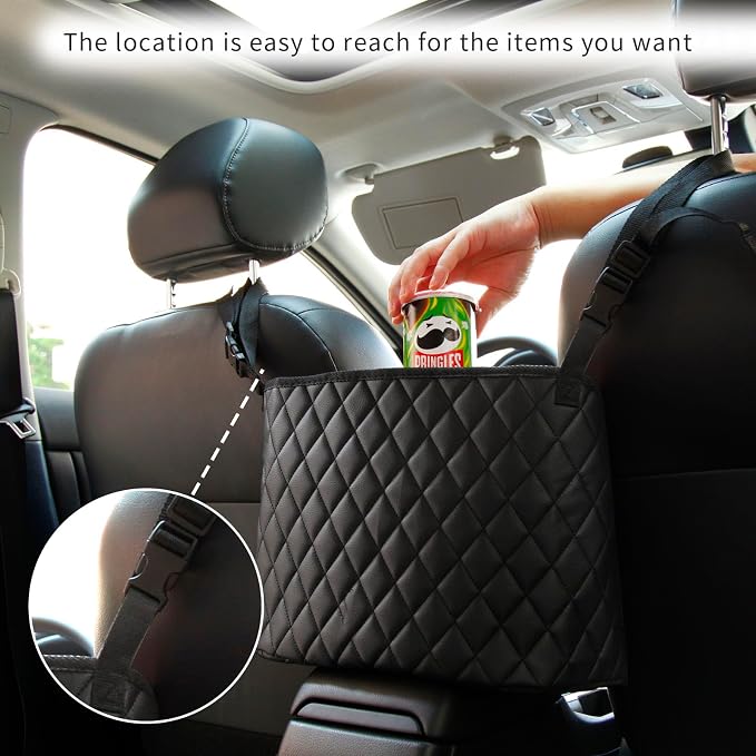Car Net Pocket Handbag Holder，Purse Holder for Between Seats，Leather Seat Back Organizer Mesh Large Capacity Bag，Handbag Between The Two Seats - Image 5