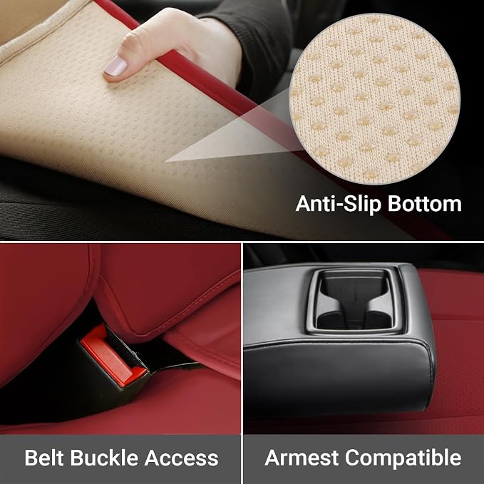 Coverland Custom SUV Car Seat Covers for 2025-2026 Subaru Forester | Premium Waterproof Faux Leather Non-Slip Memory Foam Airbag Compatible Custom Fit Interior Protector [Rear Seat-Wine Red] - Image 3