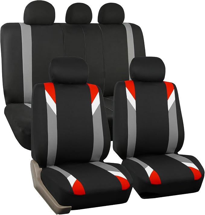 FH Group Premium Modernistic Flat Cloth Car Seat Covers – Universal Fit, Washable Seat Covers for SUV Sedan Van, Red, Full Set by FHGroup