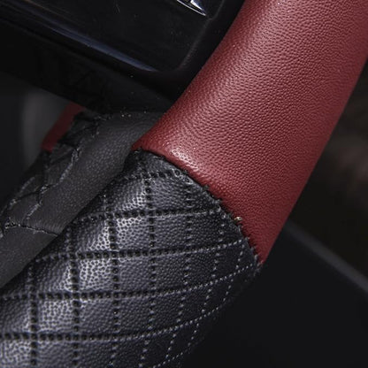 CAR PASS Rhombus Leather Universal Steering Wheel Cover, Fit for Suvs,Trucks,Cars,Sedans,Vans (Black&Burgundy) - Image 9