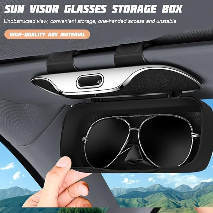 Zipelo 7.09 x 2.56 Inch Car Sun Visor Sunglasses Case, Black | ABS construction, push-bounce opening, clip-on mounting, holds eyewear tickets and cards, car interior accessories - Image 5