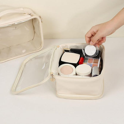 Clear Makeup Bags,Small Makeup Pouch with Large Cosmetic Bag Toiletry Bag Car Accessories Storage for Women,Travel Essentials Organizers,Beige - Image 6