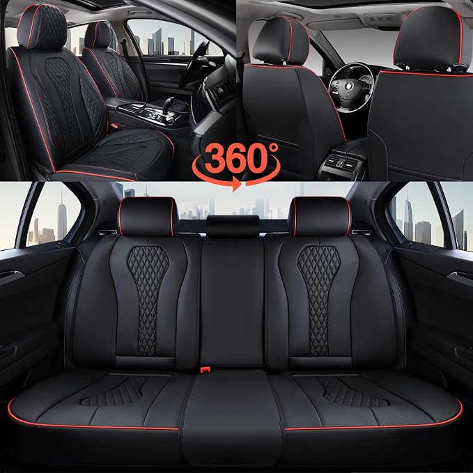 Coverado Car Seat Covers Full Set, Black Seat Covers, Waterproof Car Seat Cover, Car Seat Cushion, Car Seat Covers Front Seats Back Seat Covers, Car Seat Protector Universal Fit Most Cars Red Line - Image 6