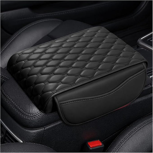 Car Center Console Cover, Memory Foam Auto Armrest Cushion Center Console Pillow Pad with Side Pockets, Anti-Scratch Leather Elbow Pillow Armrest Seat Box Protector for Most Cars (Black) by Unknown