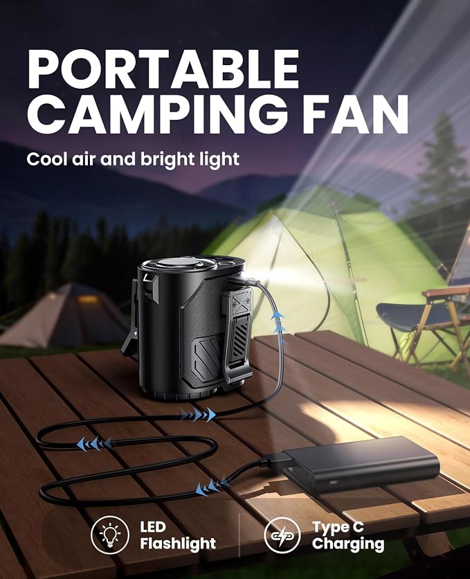 Portable Waist Fan with Ice Cooling, 4-in-1 Clip-On Fan for Car/Shirt/Hat/Belt, 16000RPM Strong Airflow, 12H Runtime, 100 Speed Settings, Wearable Fan for Outdoor Work, Camping, Travel Black - Image 8