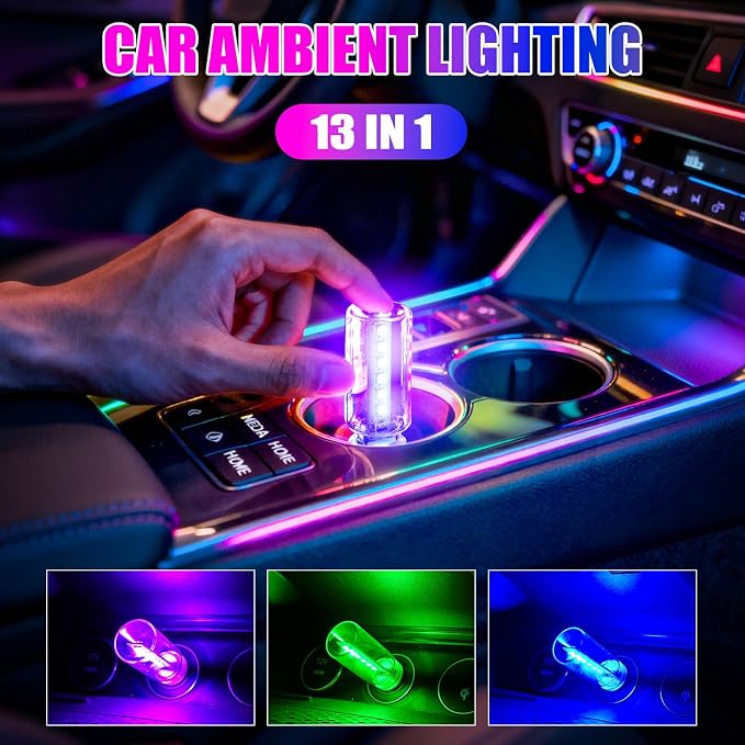 2PCS 13 in 1 USB Car Light, Ambient Lighting for Auto Bedroom Decoration | Plug in USB Interior Car Lights, Touch Control Mini Glass Bottle Night Lamp with 13 Modes & 7 Colors, Mini LED Night Light - Image 2