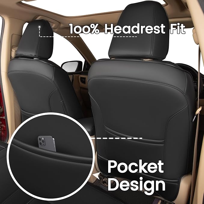 HKZ Custom Fit Corolla Car Seat Cover for Toyota Corolla 2023 2024 2025 2026 L LE (Gasoline Model Only),5-Seats Full Set - Faux Leather (Black) - Image 3