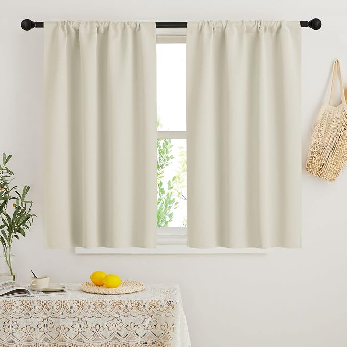 RYB HOME Short Curtains for Bedroom, Room Darkening Insulated | Rod Pocket, Summer Heat Light UV Blocking, Energy Saving, Drapes for Nursery, W34 x L45, Beige, 2 Panels by RYBHOME