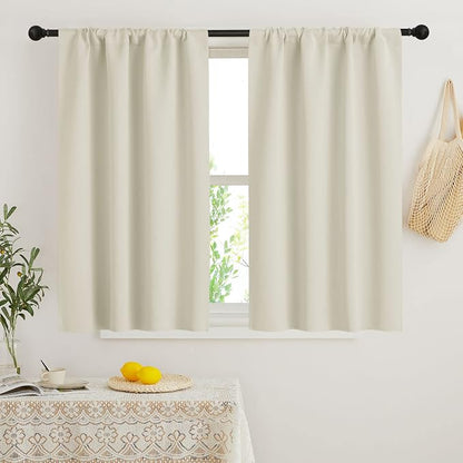 RYB HOME Short Curtains for Bedroom, Room Darkening Insulated | Rod Pocket, Summer Heat Light UV Blocking, Energy Saving, Drapes for Nursery, W34 x L45, Beige, 2 Panels by RYBHOME