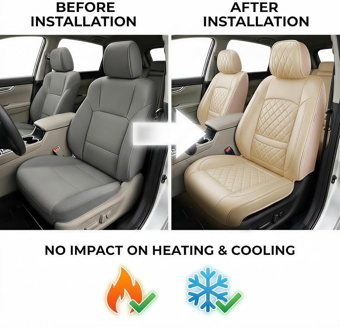 Fit for 4Runner Car Seat Covers Compatible with Toyota 4Runner 2003-2026(Only for 5 Seats Version) - Waterproof Leather Seat Cushions Protector, Only 2 Front seat Covers (Beige) - Image 6