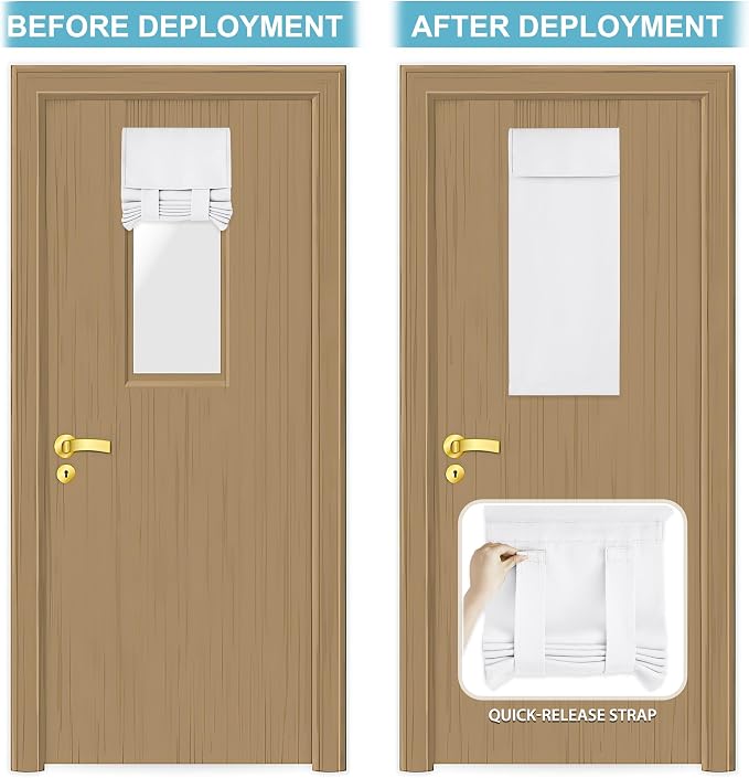 RYB HOME Classroom Door Window Cover Lockdown Shades Blackout, No Drill | Privacy Sidelight Glass Door School Office Blinds, Room Darkening Blocks Views, Portable Curtains, W12 x L30, Pure White - Image 5
