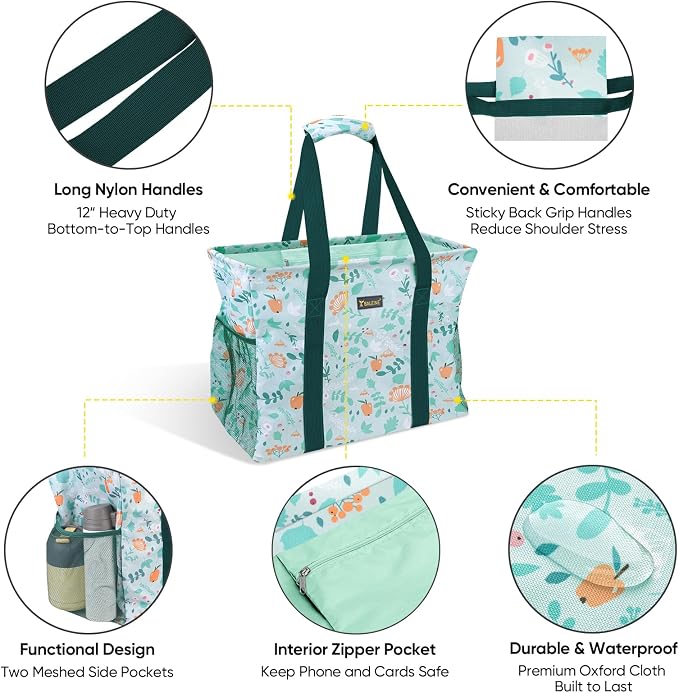 BALEINE Extra Large Utility Tote Bag with Reinforced Wire Frame, Reusable Grocery Bag for Shopping, Picnic (Spring Stroll, 16.5''x14''x10'') - Image 4
