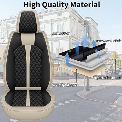 IKABEVEM Car Seat Covers Fit for Toyota Camry 2002-2025 2026 | Waterproof Leather, Airbag Compatible, Easy Install & Wipe Car Seat Protector,2 Front Seat Covers Fit for Camry, Beige&Black - Image 6