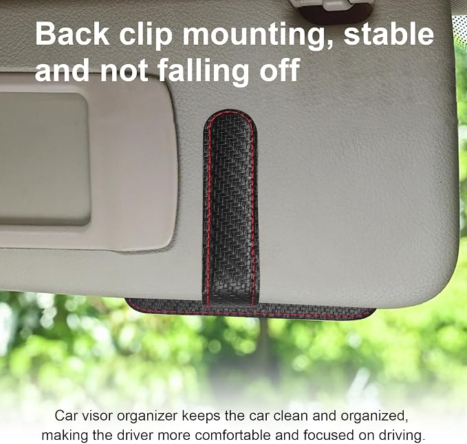 Augeny 2 PCS Car Sun Visor Organizer, Auto Visor Organizer and Storage, Registration and Document Holder, Vehicle Accessories for Sunglasses Document Card Pen Driver License (Carbon Fiber Red Line) - Image 6