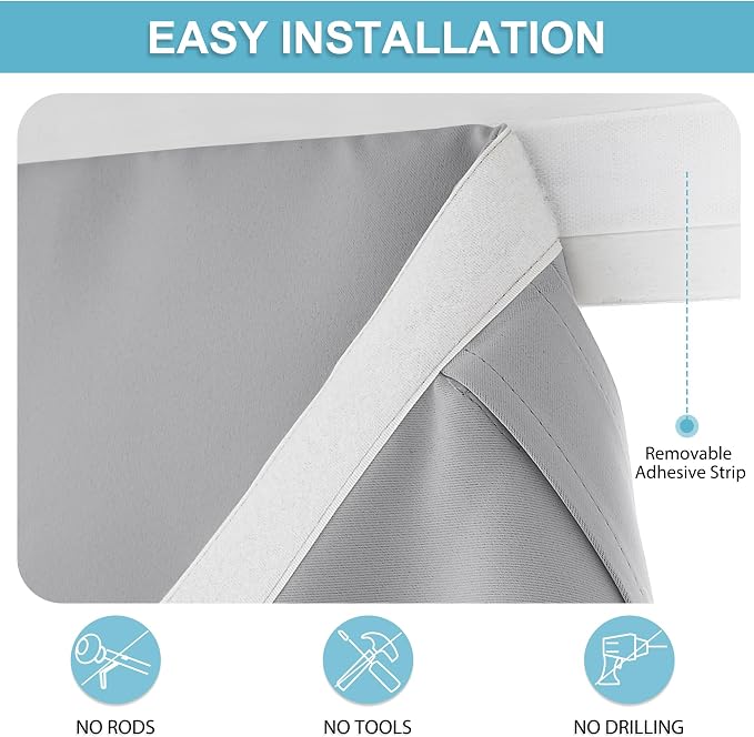 RYB HOME Blackout Door Window Curtains for Kitchen Back/Front Frchen Door | Blackout Thermal Insulated, Classroom French Door Front Door Bathroom Garage, Mini Blinds no Drill, W30 x L40,Grey,1 Pc - Image 2