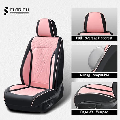 FLORICH Automotive Seat Covers Leather Pink Seat Covers for Cars Front Seats Waterproof Breathable Car Seat Cushion Comfort Interior Covers Universal Fit for Most Car Truck SUV Driving, Black&Pink - Image 3