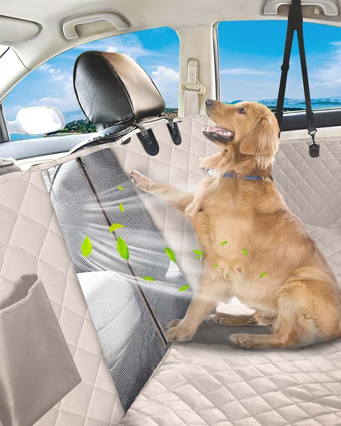 Dog Car Seat Cover, 600D Heavy Dute Car Seat Cover for Dogs Pets, 100% Waterproof Anti-Scratch Nonslip Dog Hammock for Cars, Seat Covers Protector with SeatBelt for Sedan SUV Truck Standard Khaki - Image 7