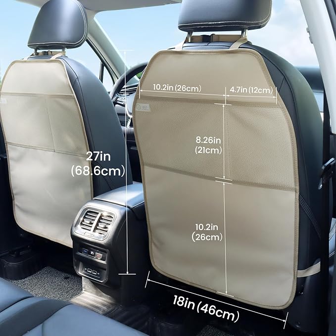 Viaviat Car Seat Protector Large Kick Mat 2 Pack Durable Water Resistant Auto Seat Back Covers with 2 Mesh Pockets Protection Against Dust Mud Scratches (Beige-A, 2-Pack) - Image 3