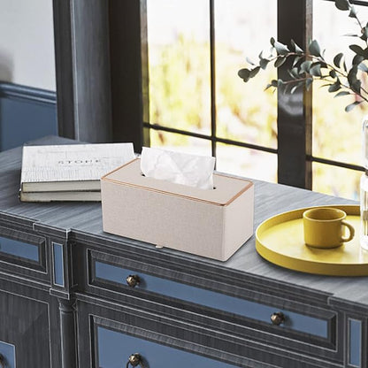 Fashion Leather Tissue Box Holder,Rectangular Tissue Box Cover for Bathroom Dresser Night Stand,Napkin Box Drawer Paper Dispenser,Home Office car Tissue Holder with Magnetic Bottom (Beige) - Image 6