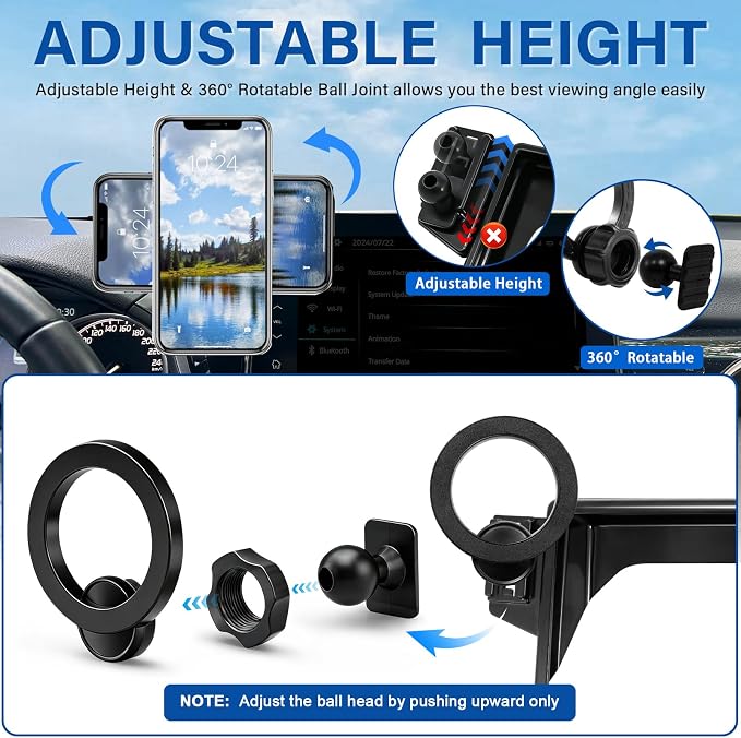 Car Phone Holder for 2019-2025 Toyota RAV4 Accessories 7/8-inch | Strong Magnetic Cell Phone Mount for Magsafe iPhone, 360° Hands-Free No Air Vent Blockage One-Hand Operation Stable Stand - Image 4