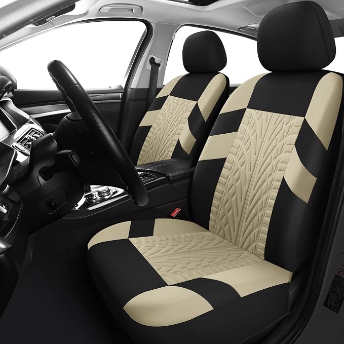Pariitadin Car Seat Covers Full Set, Washable and Breathable Premium Cloth Automotive Vehicle Seat Cover for Car Interior, Universal Fit for Most Cars, Sedan, Truck, SUV(Black/Beige) - Image 2