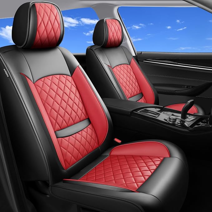 Seat Covers Fit for GMC Sierra 1500/2500/3500 HD 2007-2025,Premium Leather, Waterproof, All-Weather, Airbag Compatible, Breathable, Seat Protectors, Full Set,Red by Unknown