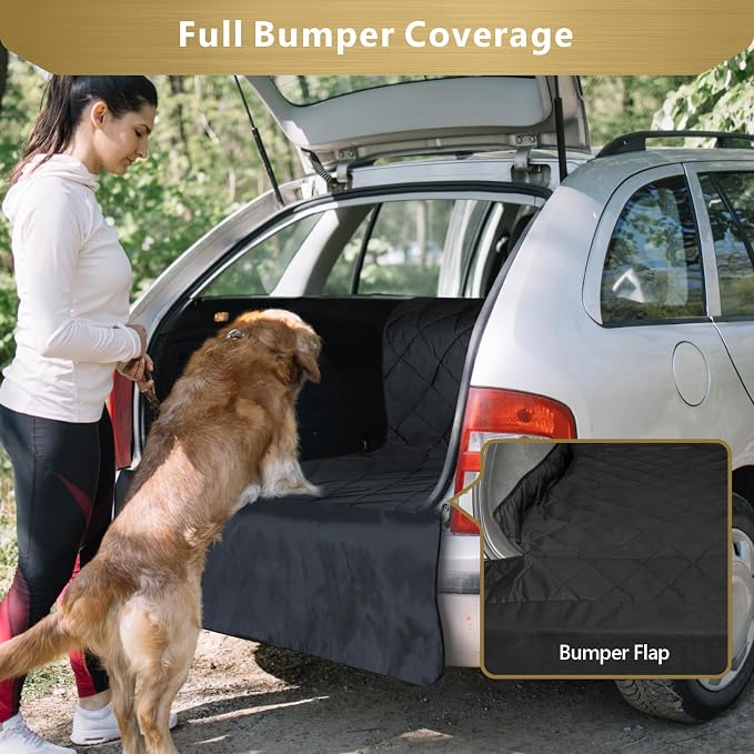 F-color SUV Cargo Liner for Dogs - Heavy Duty Trunk Cover for Full-Size SUV | Pet Cargo Cover with Bumper Flap Protector, Non-Slip Car Trunk Mat, Dog Car Seat Cover Prevents Scratches Pet Hair Mud Dirt - Image 5