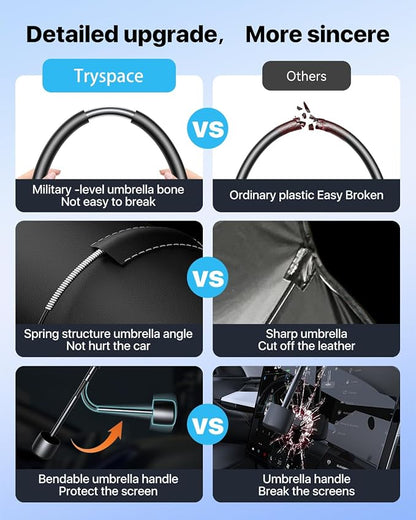 TrySpace Car Windshield Sun Shade Umbrella - [Nano-Ice-Crystal Coatings] Protect Car from Sun Rays & Heat Damage Keep Cool and Protect Interior Medium (56" L x 31" W) - Image 5