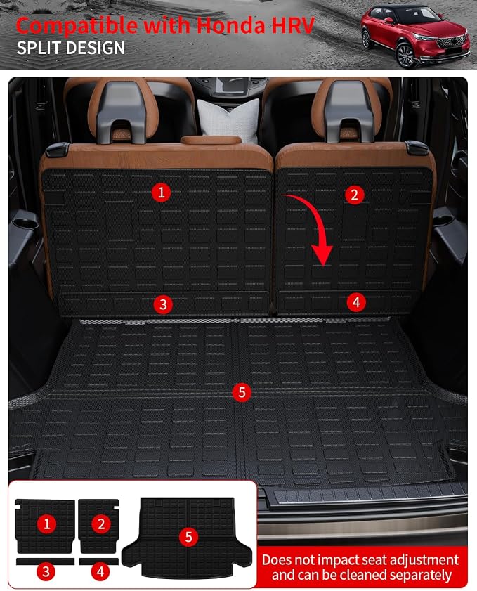 Floor Mats Set for 2023 2024 2025 2026 Honda HRV | Trunk Mat Cargo Liner Cargo Mat TPE All Weather Back Seat Cover Protector 2024 HR-V Accessories - Image 5