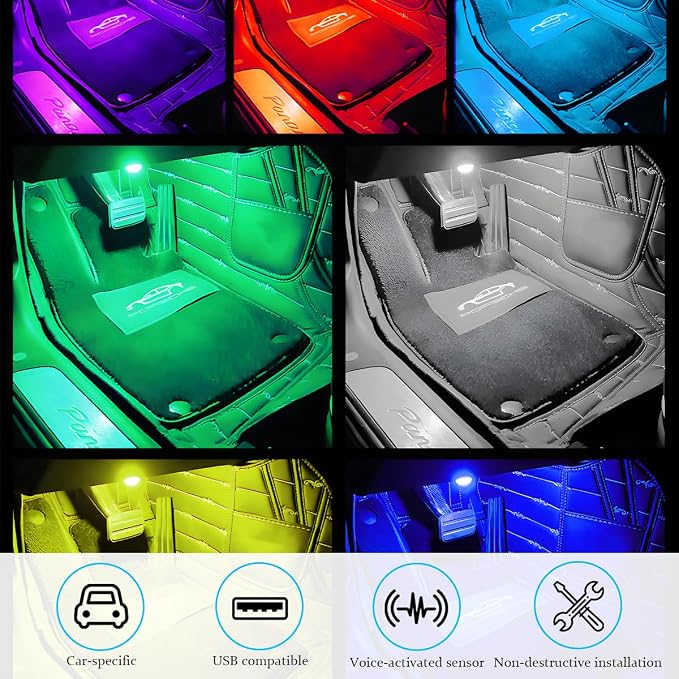 Car Interior LED Lights, 4 in 1 Bright Vehicle Ambient Neon Light Kit with DC 5V USB Port, Automotive Under Dash Decoration Night Lamp, Universal for RV, Truck, Sedan (RGB) - Image 6
